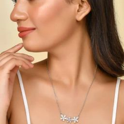 VOJ Women Chain with Star-Shape Pendant Beads Silver Plated Stainless Steel Chain for Women-2