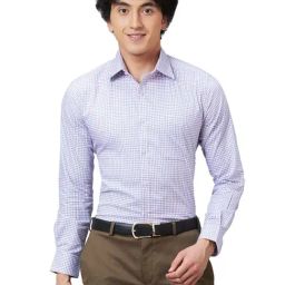 Raymond Violet Cotton Slim Fit Checks Shirt-image-74