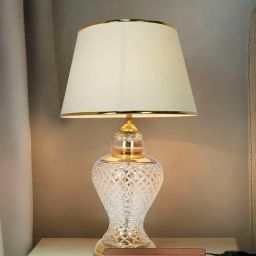 FOS LIGHTING Golden Luster Glass Urn Table Lamp With Cream Shade And Golden Beading image 4