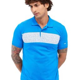 Park Avenue Blue Slim Fit Printed Polo T-Shirt-image-54
