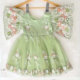 Bella Moda Kids Green Self Pattern Dress-image-60