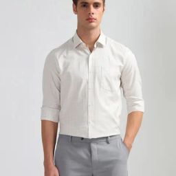 Arrow Beige Cotton Slim Fit Checks Shirt-picture-24