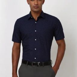 Peter England Navy Regular Fit Checks Shirt-picture-9