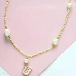 Sri Jagdamba Pearls Fancy U Alphabetic Pearl Chain Pendant for Women-image-85