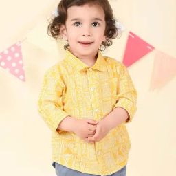 Fabindia Kids Yellow Cotton Regular Fit Printed Shirt-image-20