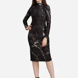 PURVAJA Black Knitted Printed Bodycon Dress-image-7
