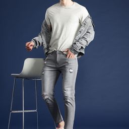 Mast & Harbour Men Slim Tapered Fit Low Distress Light Fade Stretchable Jeans-image-42