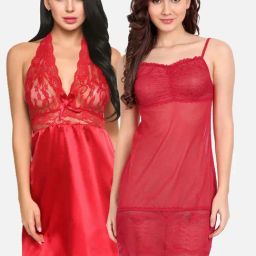 FIMS: Fashion is my Style Red Lace Work Babydoll With Thong-picture-27