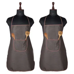 Myntra Elegant Homes 2-Pcs Brown Checked Water-Resistant Kitchen Apron With Center Pockets-10