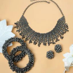 Teejh Pitara Collection Shyama Silver Oxidized Jewellery Set-image-5