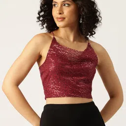 bebe Future Glam Sequined Cowl Neck Net Crop Top-picture-28