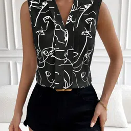 BAESD Women Black & White Printed Rayon V- Neck Regular top-image-50