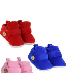 NESKA MODA Set Of 3 Pair Baby Boys & Baby Girls 6 To 12 Months Velvet Velcro Booties-picture-14