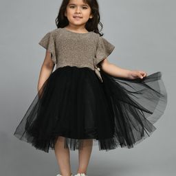 Bella Moda Half Flutter Sleeves Glitter Embellished Tutu Flared  Party Dress - Golden-picture-24