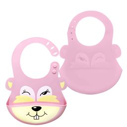 Bembika Baby Feeding Essential Baby Feeding Bib Silicone Tableware Squirrel Print- Pink-17