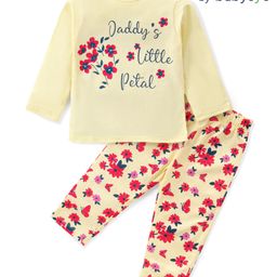 Babyoye Eco Conscious Cotton Modal Full Sleeves Night Suit Floral Print - Yellow-image-80