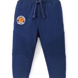 Babyhug Cotton Looper Knit Full Length Track Pant Basketball Embroidery - Navy Blue-image-28