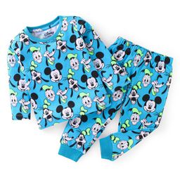 Babyhug Disney Cotton Knit Full Sleeves Night Suit Mickey Mouse Print - Blue-image-94