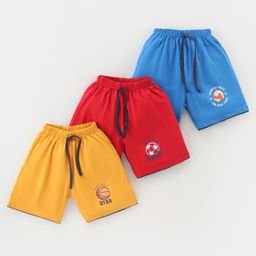 Simply Cotton Knit Sports Printed Shorts  Pack Of 3 - Yellow Maroon & Green-image-31