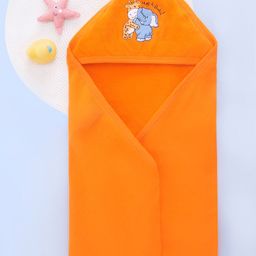 Babyhug Terry Knit Hooded Bath Towel With Animal Embroidery & Text Print L 75 x B 75 cm - Orange-image-58