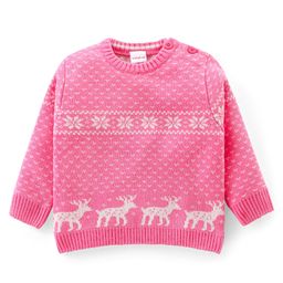 Babyhug Knit Full Sleeves Pullover Sweater Christmas Theme - Pink-image-89