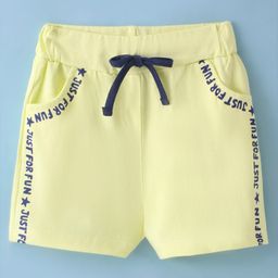 Evimo Looper Knit Knee Length Shorts with Text Print - Lemon-7