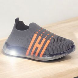 Lil Lollipop Mesh Detailed Striped Design Slip On LED Shoes - Grey-image-12