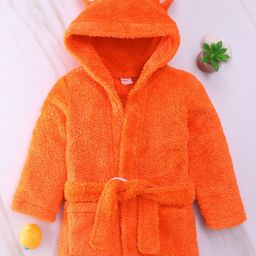Babyhug Velour  Knit Full Sleeves Hooded Bath Robe With Ear Flaps - Orange-image-28