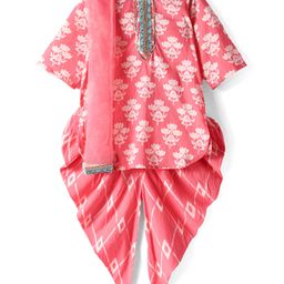 Saka Designs Cotton Three Fourth Sleeves Floral Printed Kurta Patiala Set with Dupatta - Pink-image-18