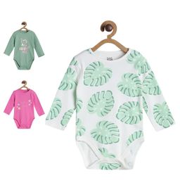 MINI KLUB Cotton Pack Of 3 Full Sleeves Its All About Me Text & Floral Printed Onesies - Multi Colour-image-66