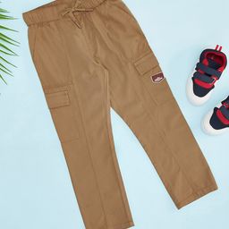 Pantaloons Junior Cotton Pocket & Typography Patch Detailed Trousers - Khaki-picture-6