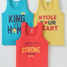 Simply Sinker Knit Sleeveless Vests With Text Print Pack Of 3 - Mustard Red-image-96