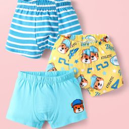 Babyhug 100% Cotton Above Knee Length Trunk With Stripes & Animal Print Pack Of 3 - Light Blue & Yellow-image-99