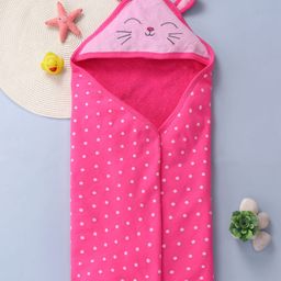 Babyhug Cotton Knit Hooded Towel With Bunny Ears Applique L 30 x B 30 cm - Pink-image-92