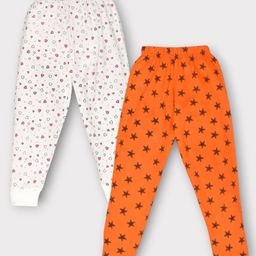 Kiwi Cotton Pack Of 2 Hearts & Star Printed Track Pants - Orange & White-30