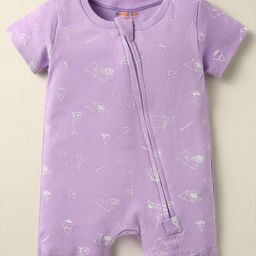 Kookie Kids Interlock Knit Half Sleeves Romper With Camping Print - Plum-image-83