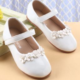 Babyoye Velcro Closure Ballerina With Floral Applique - White-image-65