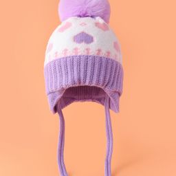 Babyhug Woollen Cap With Knot & Hearts Design Purple - Diameter 14 cm-picture-32