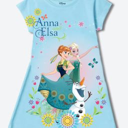 Wear Your Mind Cotton Blend Disney Frozen Featuring Half Sleeves Anna & Elsa Printed Dress - Sky Blue-image-61