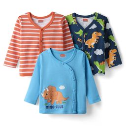 Babyhug 100% Cotton Full Sleeves Front Open Vest With Stripes & Animal Print Pack Of 3 - Light Blue Red & Navy Blue-image-7