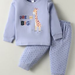Tango Interlock Knit Full Sleeves Night Suit with Giraffe Print - Light Blue-image-86