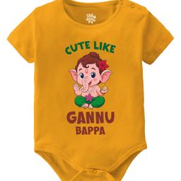 Baby Buzz 100% Cotton Knit Ganesh Chaturthi Theme Half Sleeves Cute Like Gannu Bappa Text Printed Onesie - Yellow-image-5