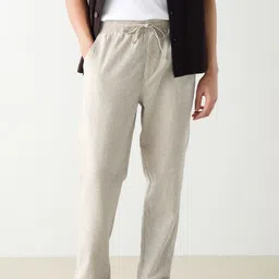 NEXT Men Cotton-Linen Striped Trousers-image-67