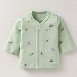 I Bears Interlock Knit Full Sleeves Front Open Vests with Vehicle & Birds Print Pack of 3 - Grey Light Green & Pink image 2