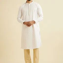 Manyavar Floral Embroidered Straight Thread Work Satin Kurta with Pyjamas-image-8
