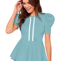 SANJANA SILK Puff Sleeve Peplum Top-image-89
