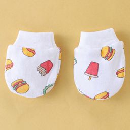 Ben Benny Cotton Knit Mittens & Booties Solid & Burger Print Pack Of 2 - White & Green image 4