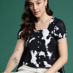 DressBerry Printed Puff Sleeves Monochrome Top-image-25