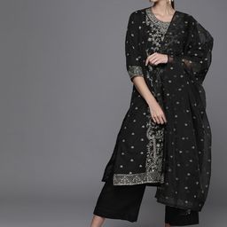 Biba Women Black Regular Sequinned Kurta with Palazzos & With Dupatta-11