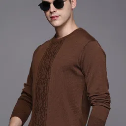 Raymond Men Brown Cable Knit Pullover-picture-28